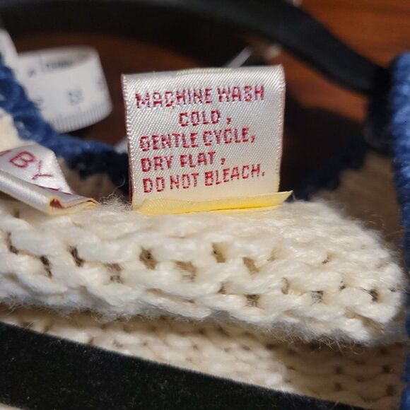 Vintage 80s Western Cardigan Sweater M Blue Cream Fringe Hand Knit Button Up - Picture 11 of 12